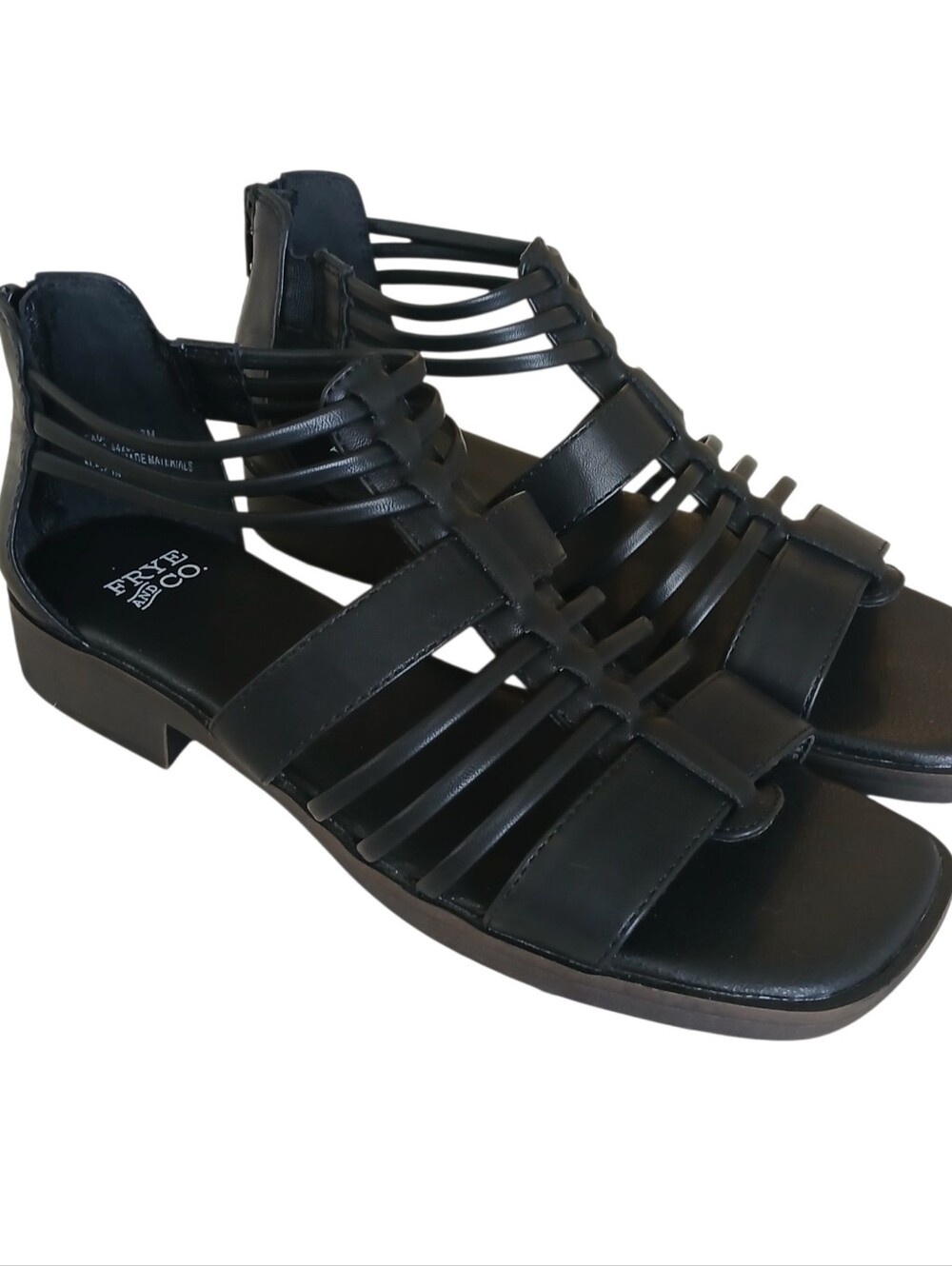 FRYE & CO Teaghan Gladiator Sandals Women's 7 Black Back Zip Square Toe Neutral